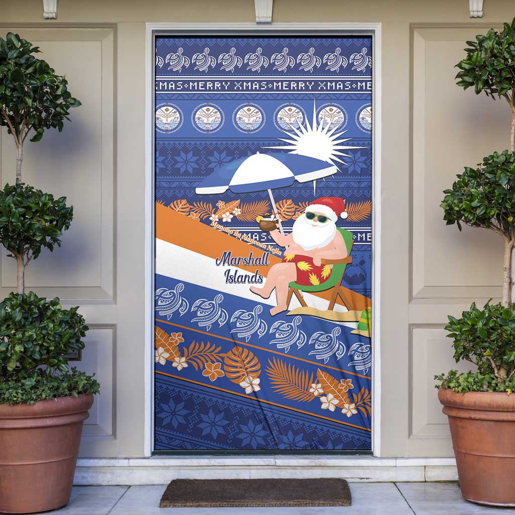 Marshall Islands Christmas Door Cover Beachy Santa Monono ilo raaneoan Nejin LT14 Blue - Polynesian Pride