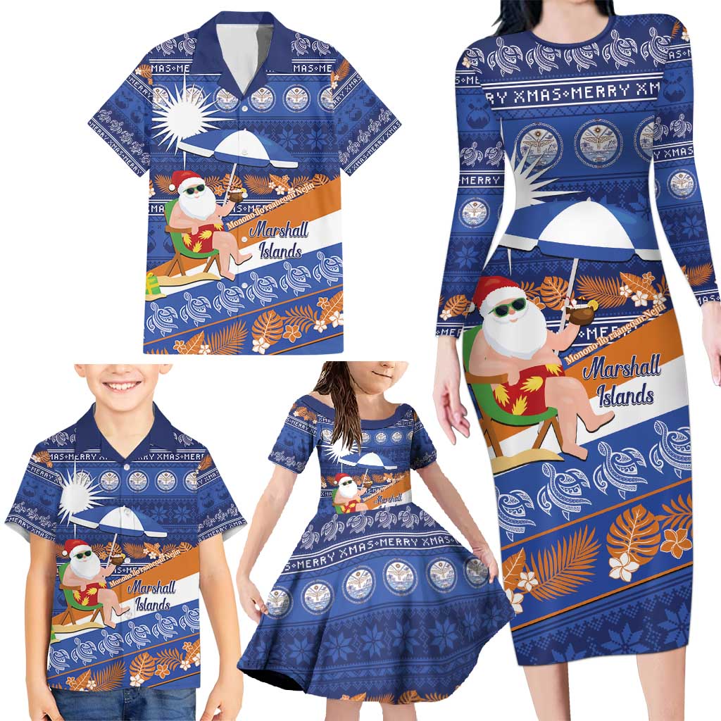 Marshall Islands Christmas Family Matching Long Sleeve Bodycon Dress and Hawaiian Shirt Beachy Santa Monono ilo raaneoan Nejin LT14 - Polynesian Pride
