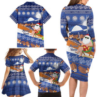 Marshall Islands Christmas Family Matching Long Sleeve Bodycon Dress and Hawaiian Shirt Beachy Santa Monono ilo raaneoan Nejin LT14 - Polynesian Pride