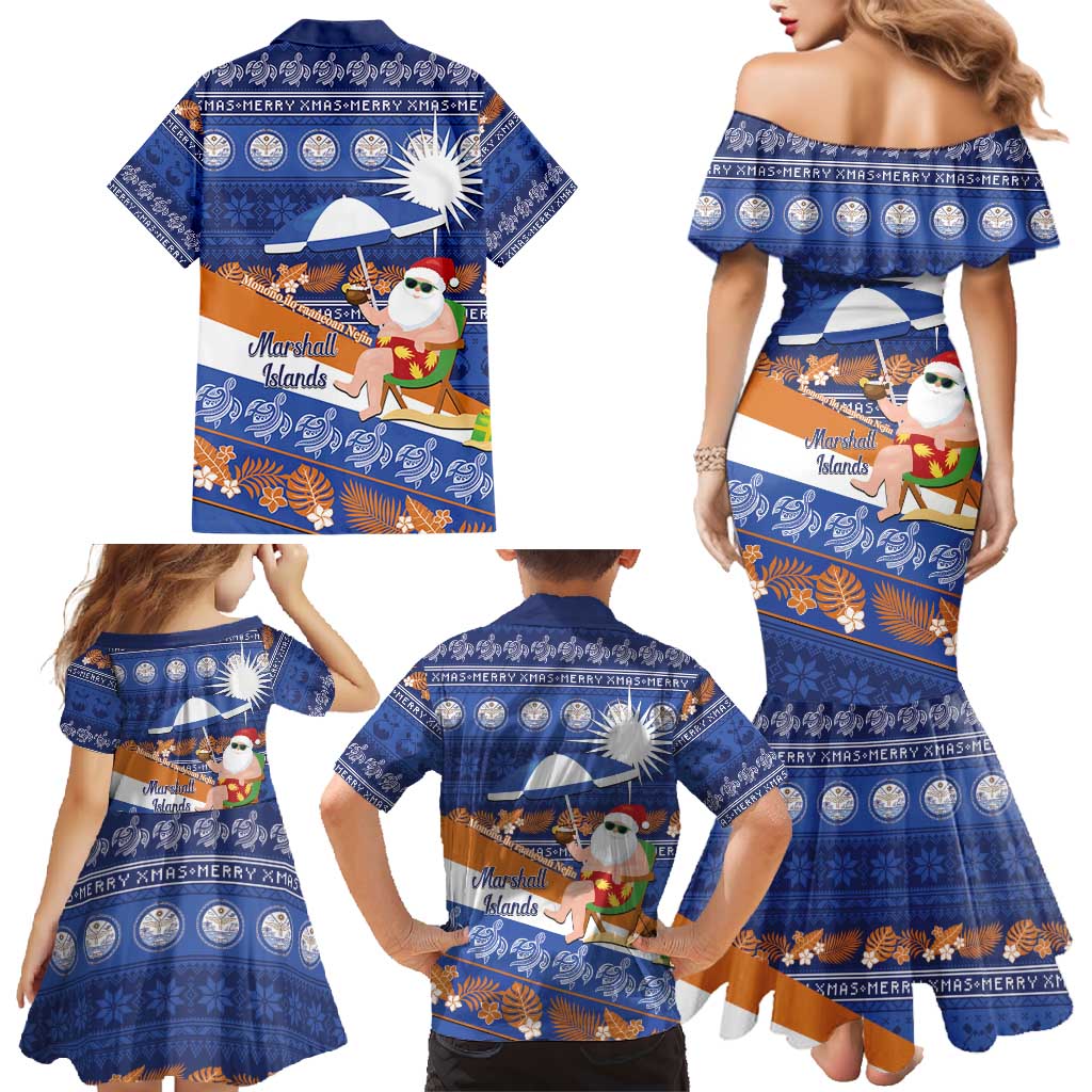 Marshall Islands Christmas Family Matching Mermaid Dress and Hawaiian Shirt Beachy Santa Monono ilo raaneoan Nejin LT14 - Polynesian Pride