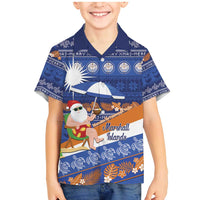 Marshall Islands Christmas Family Matching Mermaid Dress and Hawaiian Shirt Beachy Santa Monono ilo raaneoan Nejin LT14 Son's Shirt Blue - Polynesian Pride