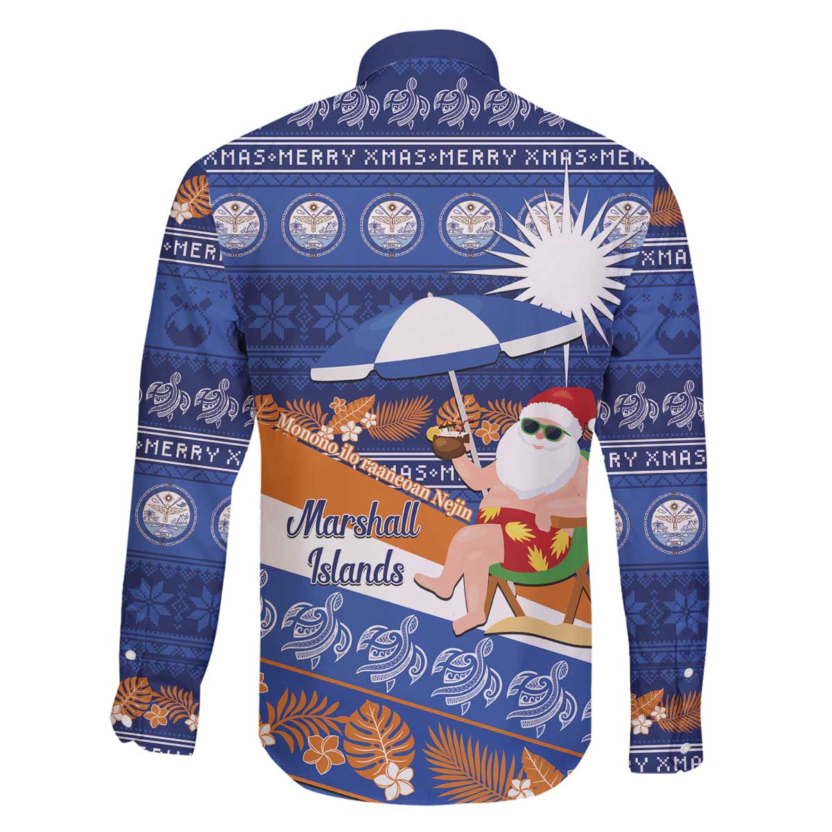 Marshall Islands Christmas Family Matching Off The Shoulder Long Sleeve Dress and Hawaiian Shirt Beachy Santa Monono ilo raaneoan Nejin LT14 - Polynesian Pride