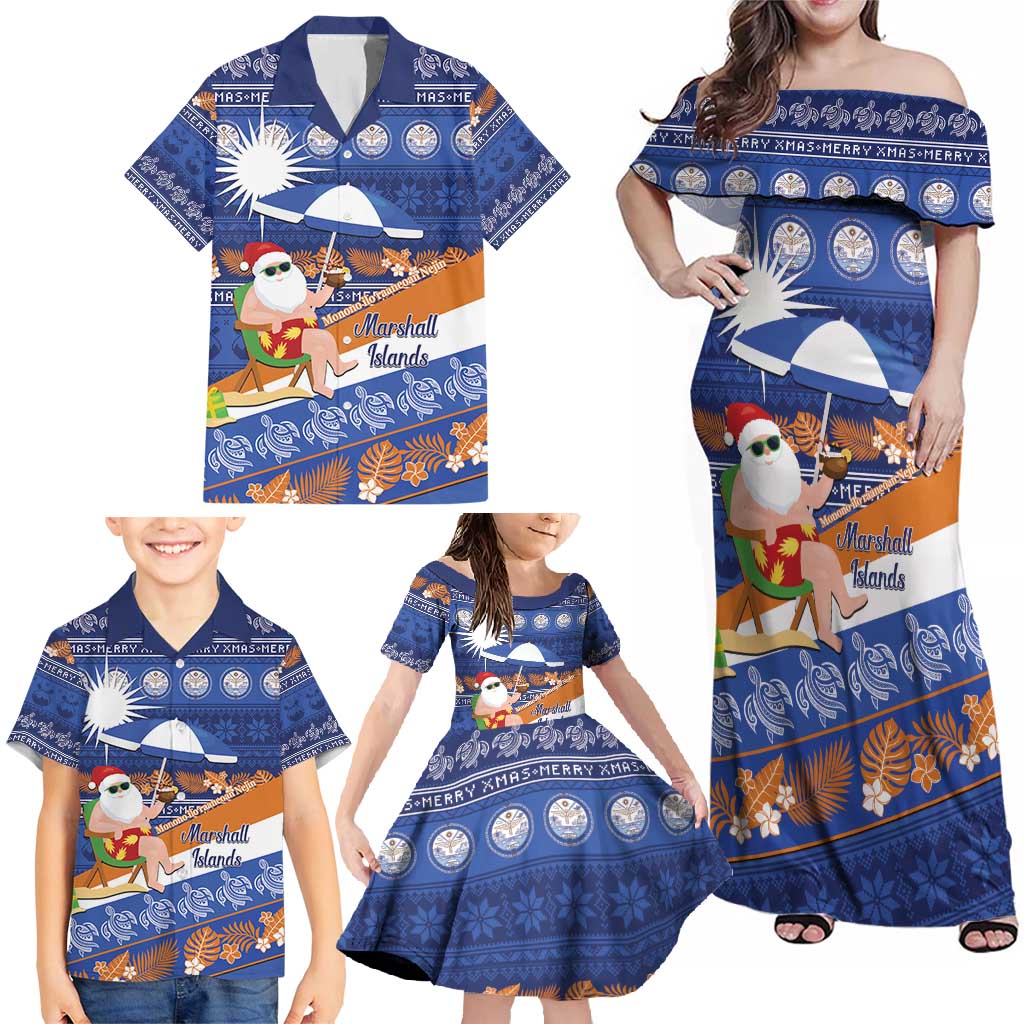 Marshall Islands Christmas Family Matching Off Shoulder Maxi Dress and Hawaiian Shirt Beachy Santa Monono ilo raaneoan Nejin LT14 - Polynesian Pride