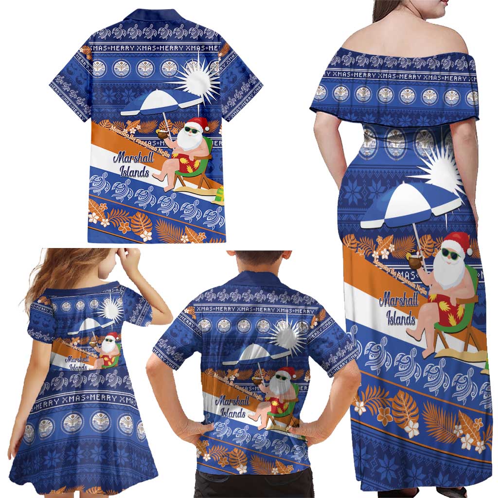Marshall Islands Christmas Family Matching Off Shoulder Maxi Dress and Hawaiian Shirt Beachy Santa Monono ilo raaneoan Nejin LT14 - Polynesian Pride