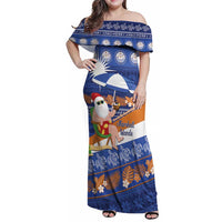 Marshall Islands Christmas Family Matching Off Shoulder Maxi Dress and Hawaiian Shirt Beachy Santa Monono ilo raaneoan Nejin LT14 Mom's Dress Blue - Polynesian Pride