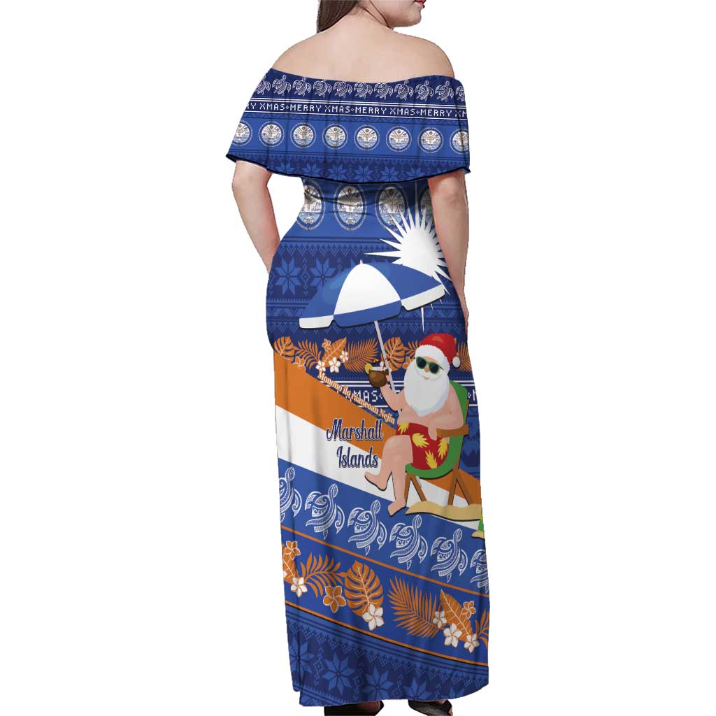 Marshall Islands Christmas Family Matching Off Shoulder Maxi Dress and Hawaiian Shirt Beachy Santa Monono ilo raaneoan Nejin LT14 - Polynesian Pride