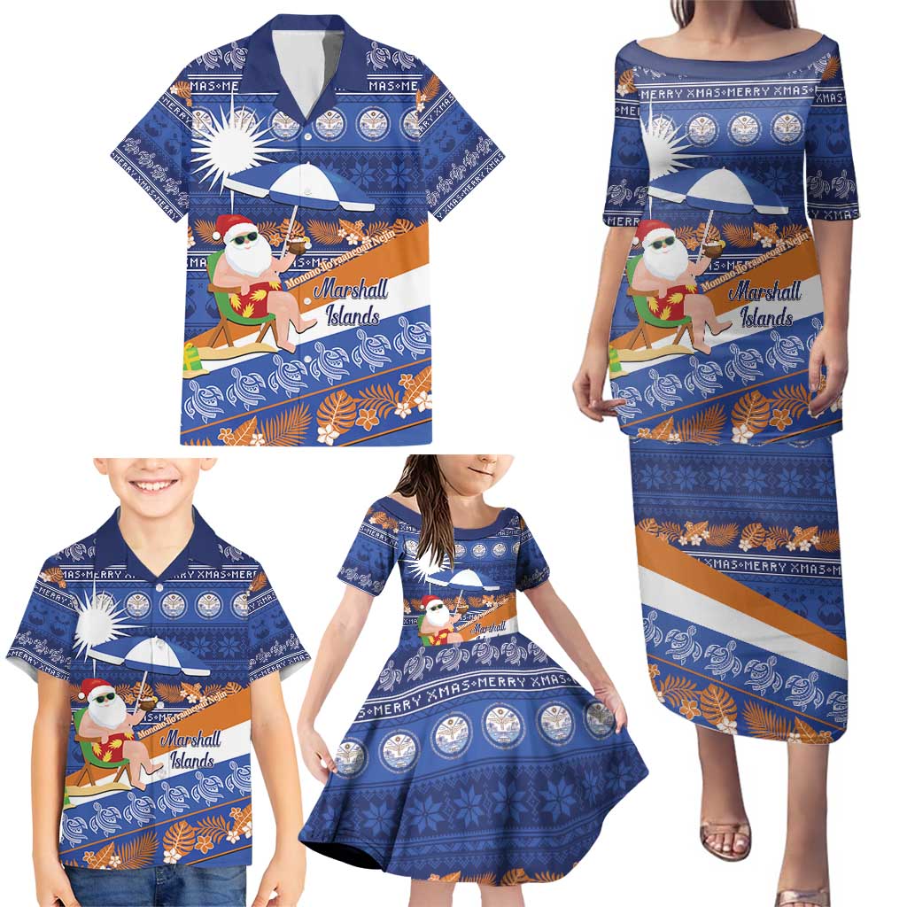 Marshall Islands Christmas Family Matching Puletasi and Hawaiian Shirt Beachy Santa Monono ilo raaneoan Nejin LT14 - Polynesian Pride