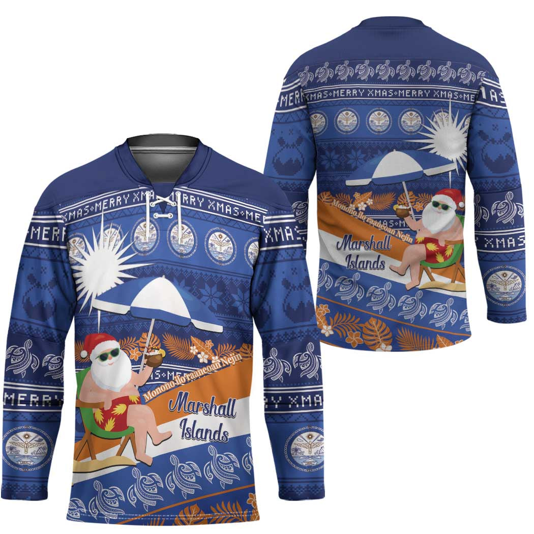 Marshall Islands Christmas Hockey Jersey Beachy Santa Monono ilo raaneoan Nejin - Polynesian Pride