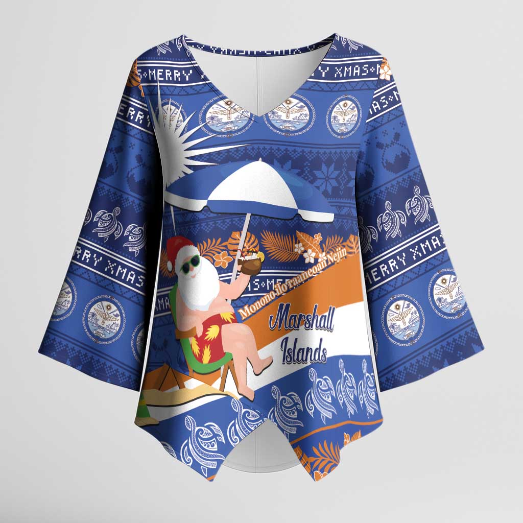 Marshall Islands Christmas Kimono Sleeve Blouse Beachy Santa Monono ilo raaneoan Nejin LT14 Female Blue - Polynesian Pride