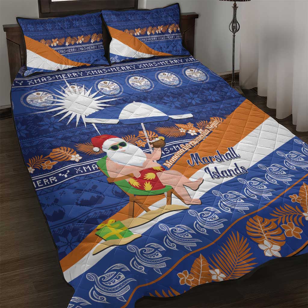 Marshall Islands Christmas Quilt Bed Set Beachy Santa Monono ilo raaneoan Nejin LT14 Blue - Polynesian Pride