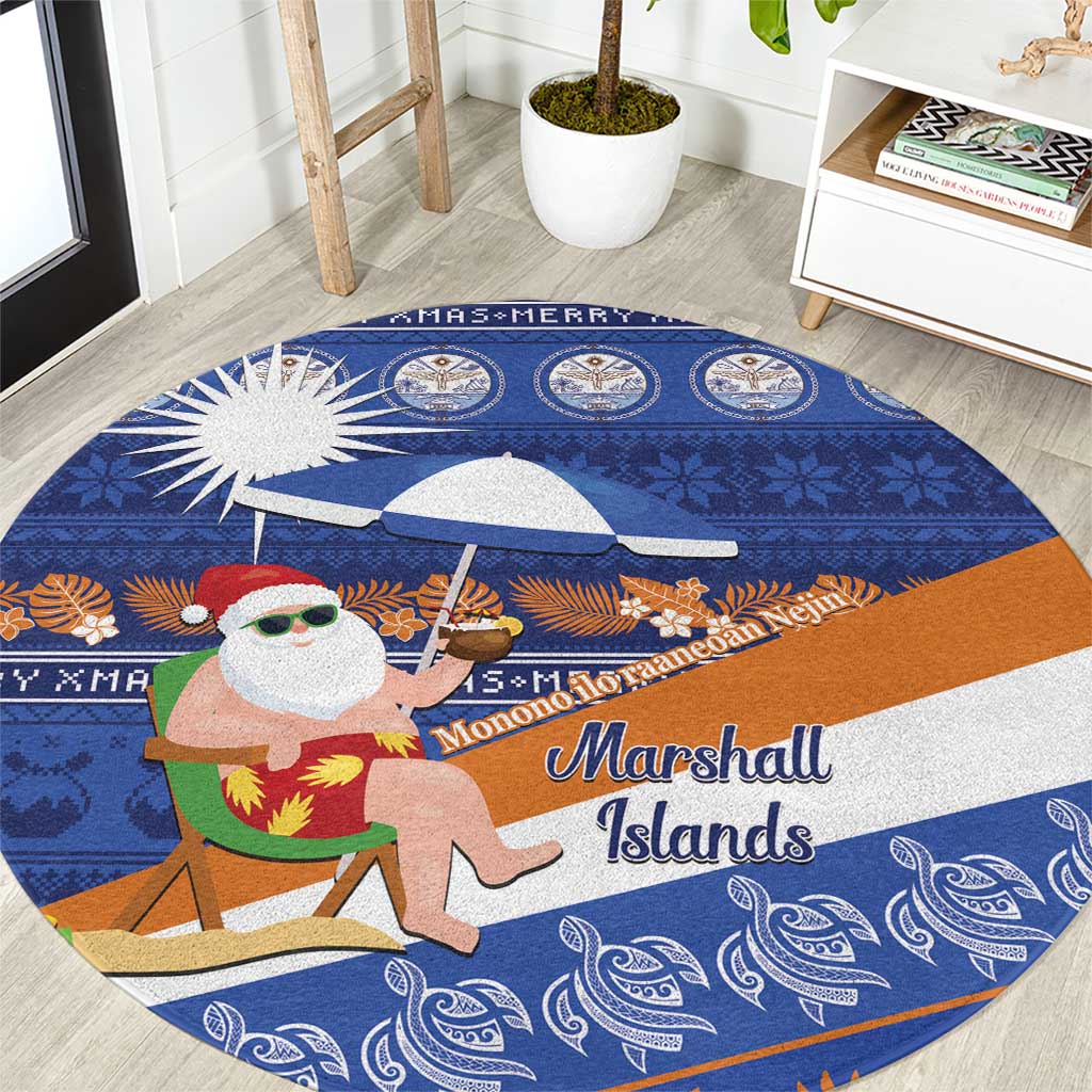 Marshall Islands Christmas Round Carpet Beachy Santa Monono ilo raaneoan Nejin LT14 Blue - Polynesian Pride