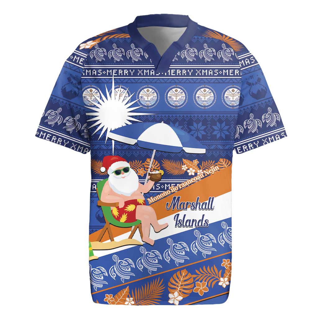 Marshall Islands Christmas Rugby Jersey Beachy Santa Monono ilo raaneoan Nejin LT14 Blue - Polynesian Pride