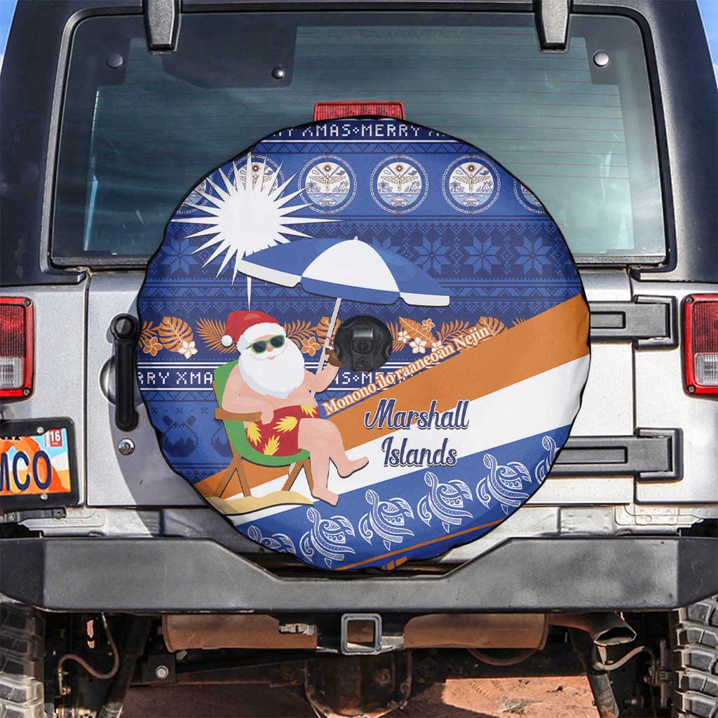 Marshall Islands Christmas Spare Tire Cover Beachy Santa Monono ilo raaneoan Nejin LT14 Blue - Polynesian Pride
