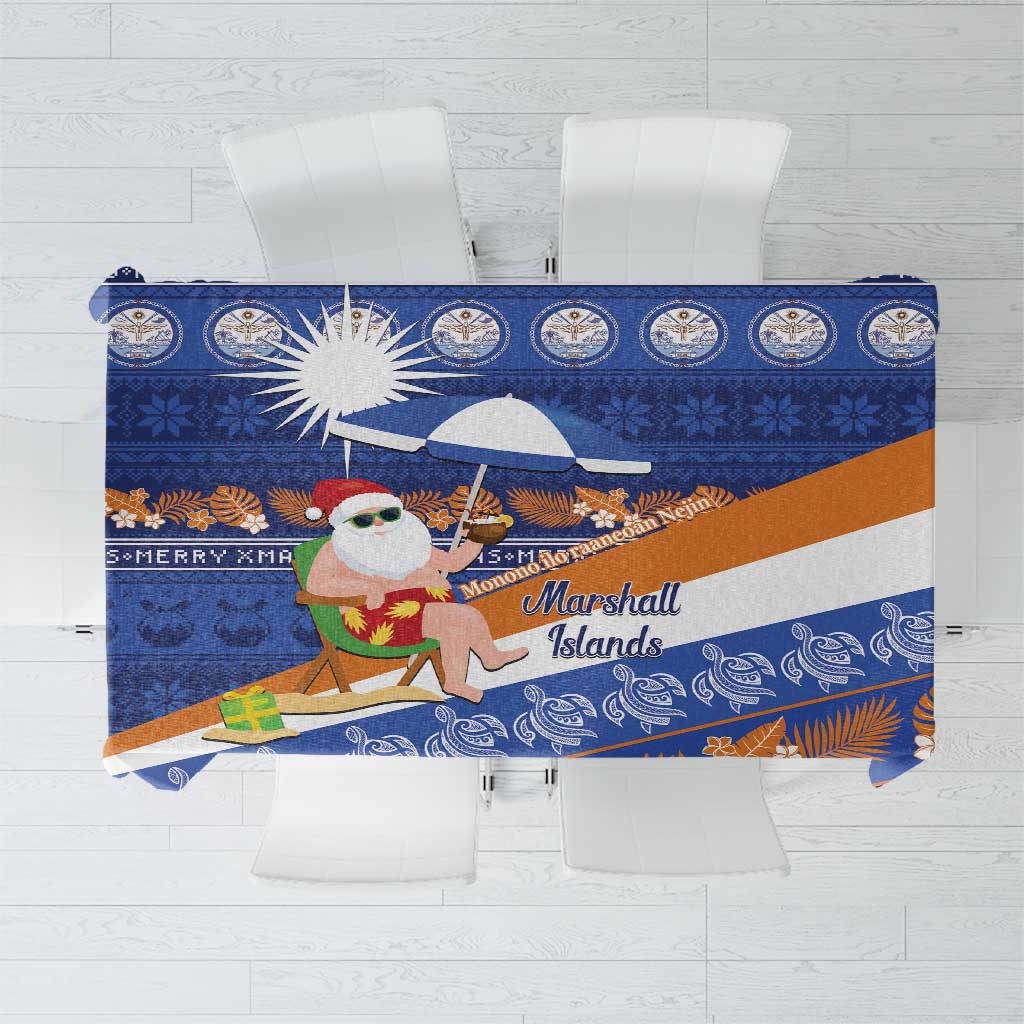 Marshall Islands Christmas Tablecloth Beachy Santa Monono ilo raaneoan Nejin LT14 Blue - Polynesian Pride