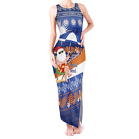 Marshall Islands Christmas Tank Maxi Dress Beachy Santa Monono ilo raaneoan Nejin LT14 Women Blue - Polynesian Pride
