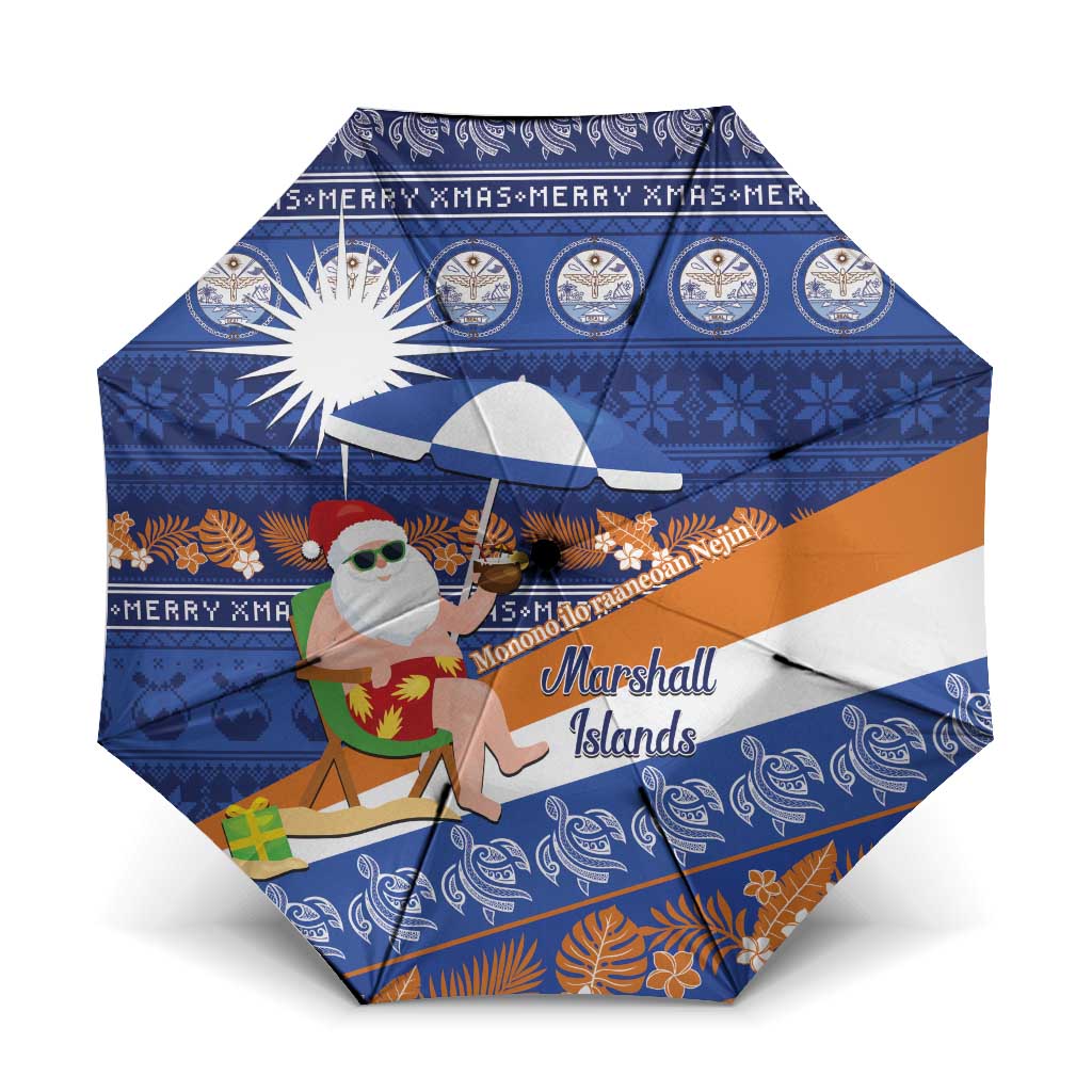Marshall Islands Christmas Umbrella Beachy Santa Monono ilo raaneoan Nejin LT14 One Size Folded 11.42 inch Opened Diameter 37.4 inch Blue - Polynesian Pride