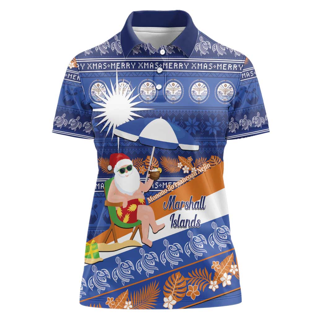 Marshall Islands Christmas Women Polo Shirt Beachy Santa Monono ilo raaneoan Nejin LT14 Female Blue - Polynesian Pride