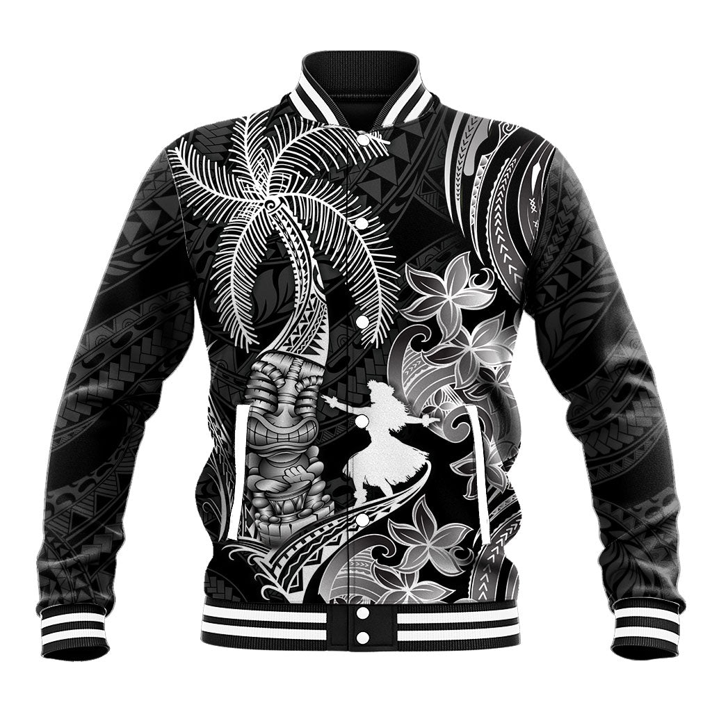 Hawaii Tribal Tiki Drum Hula Girl Baseball Jacket LT14 Unisex Black - Polynesian Pride