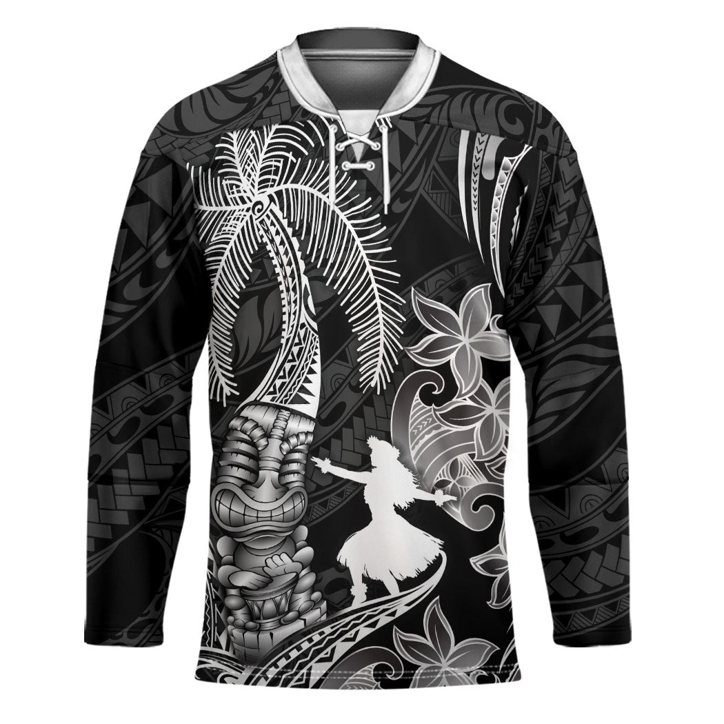 Hawaii Tribal Tiki Drum Hula Girl Hockey Jersey LT14 Unisex Black - Polynesian Pride
