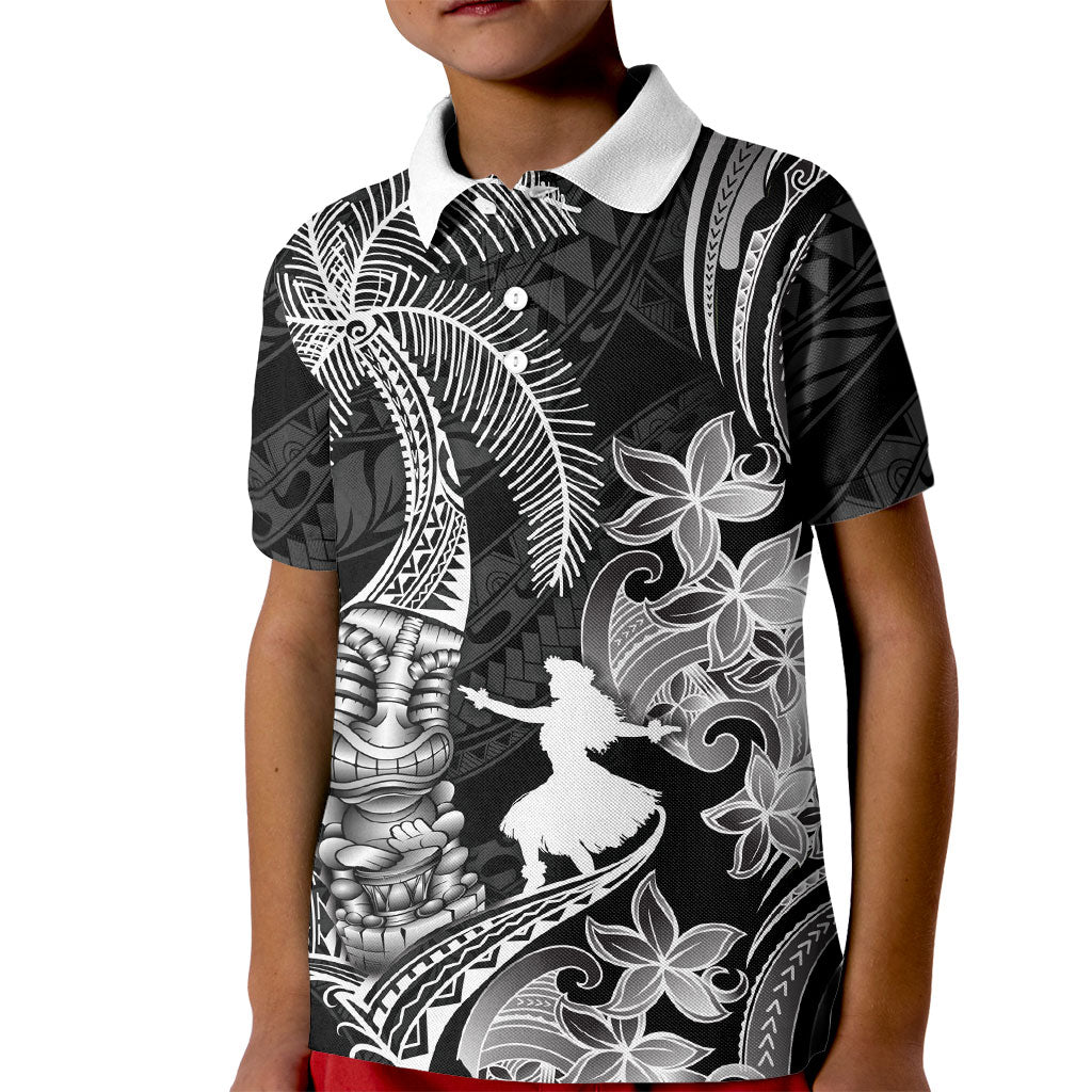 Hawaii Tribal Tiki Drum Hula Girl Kid Polo Shirt LT14 Kid Black - Polynesian Pride