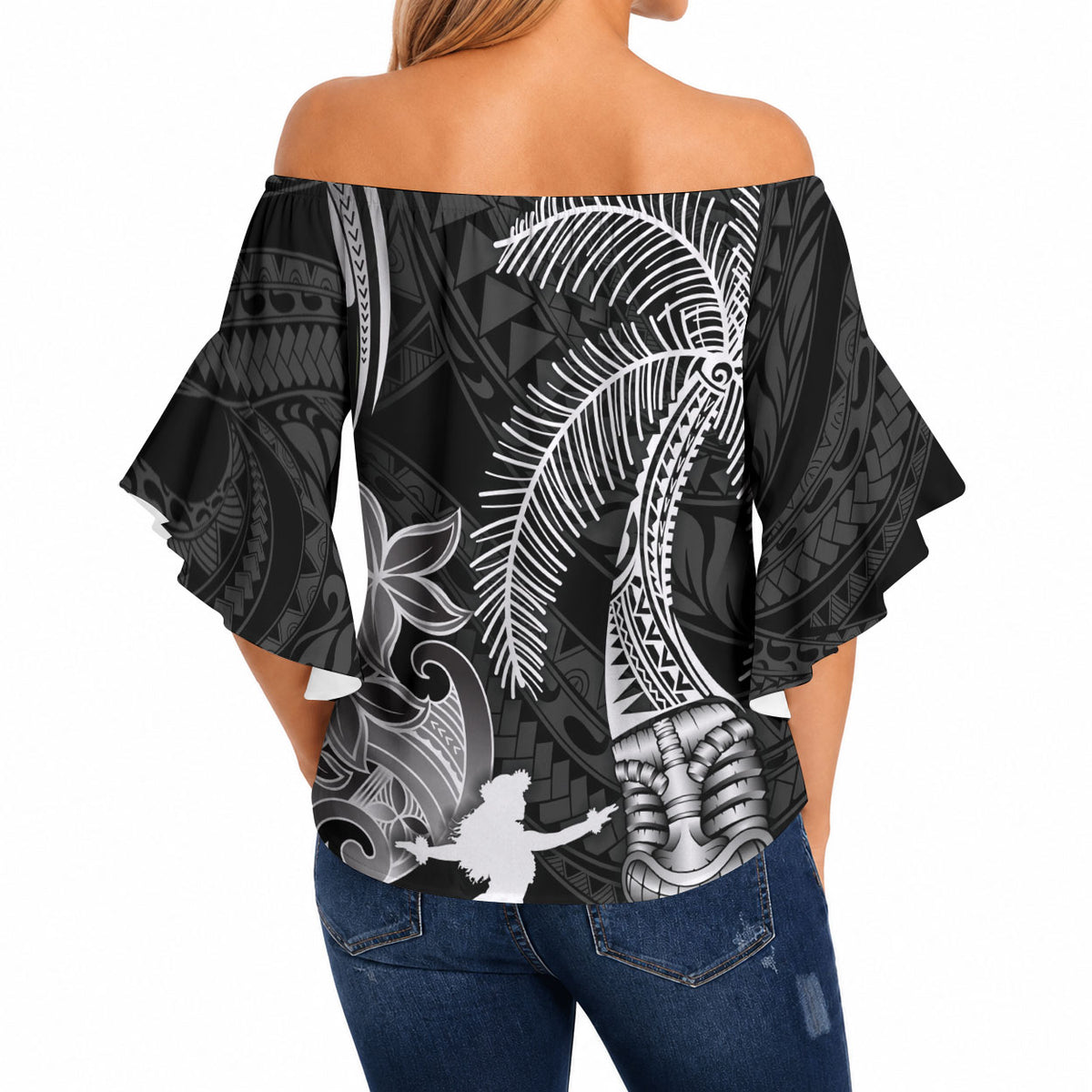 Hawaii Tribal Tiki Drum Hula Girl Off Shoulder Wrap Waist Top LT14 - Polynesian Pride