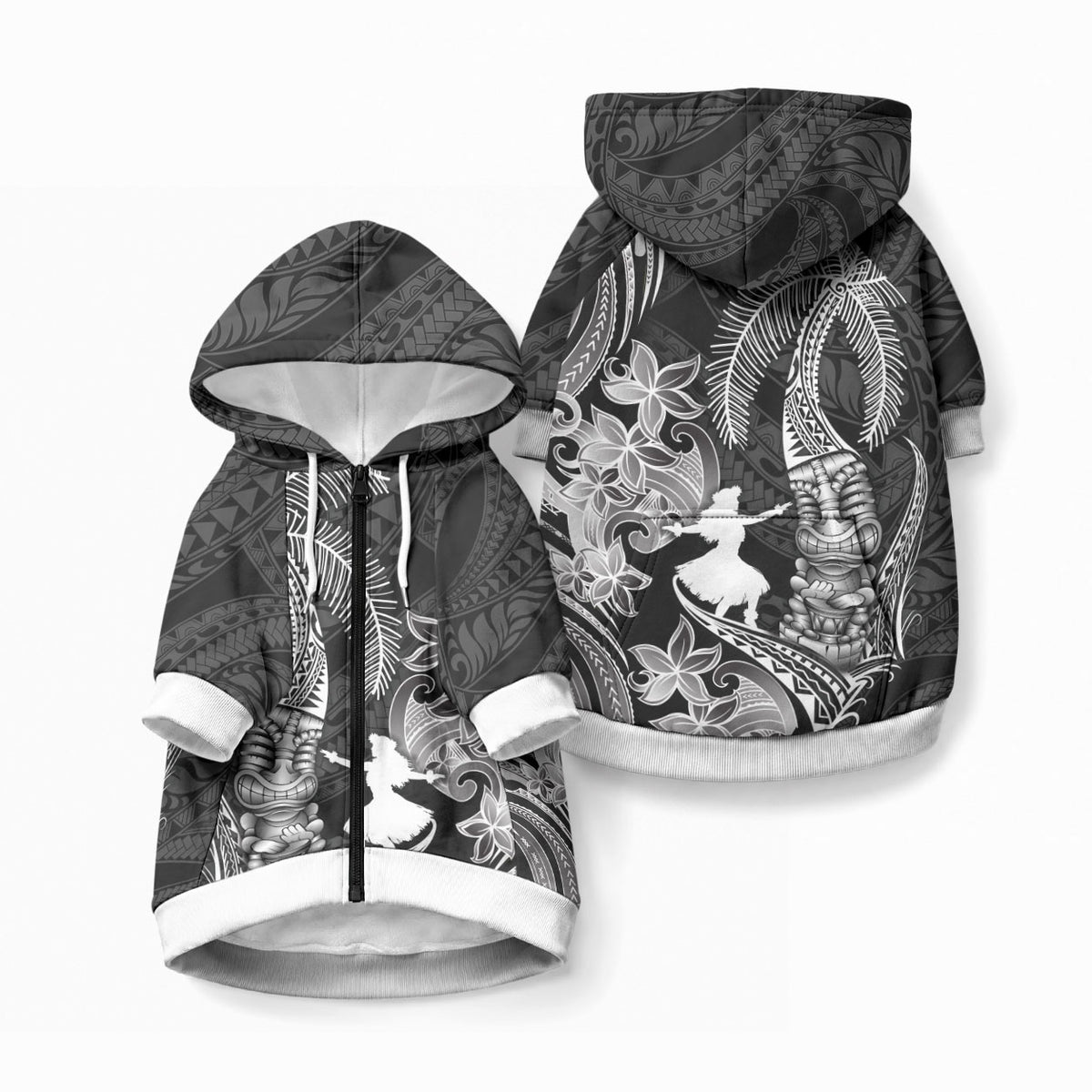 Hawaii Tribal Tiki Drum Hula Girl Pet Hoodie LT14 Zip-up Black - Polynesian Pride