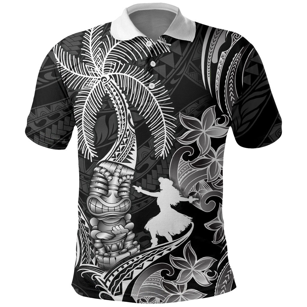 Hawaii Tribal Tiki Drum Hula Girl Polo Shirt LT14 Black - Polynesian Pride