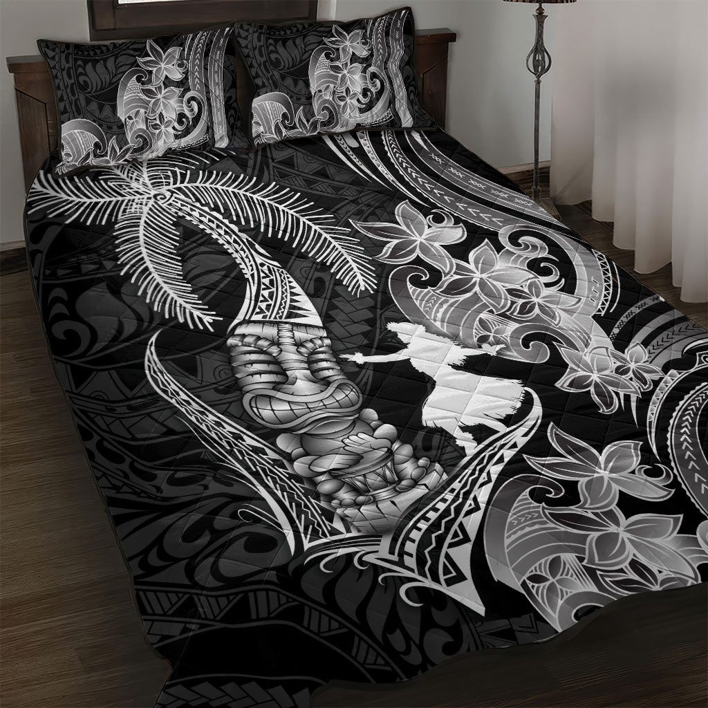 Hawaii Tribal Tiki Drum Hula Girl Quilt Bed Set LT14 Black - Polynesian Pride