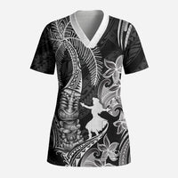Hawaii Tribal Tiki Drum Hula Girl Scrub Top LT14 Adult Black - Polynesian Pride