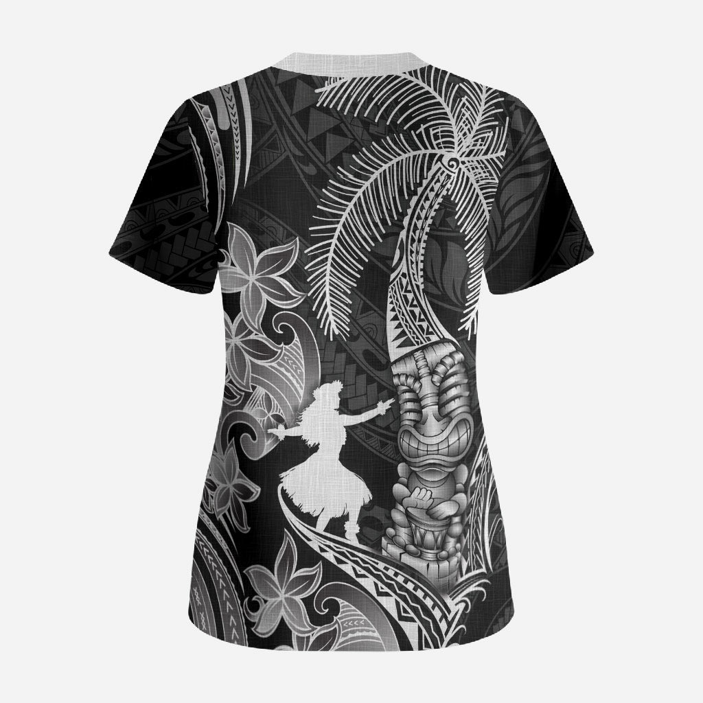 Hawaii Tribal Tiki Drum Hula Girl Scrub Top LT14 - Polynesian Pride