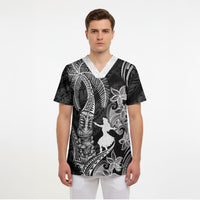 Hawaii Tribal Tiki Drum Hula Girl Scrub Top LT14 - Polynesian Pride