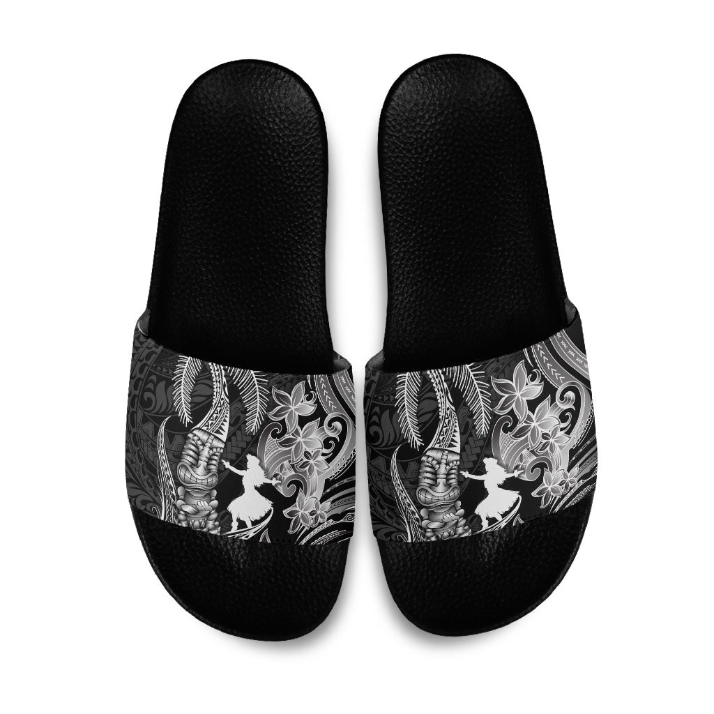 Hawaii Tribal Tiki Drum Hula Girl Slide Sandals LT14 Black - Polynesian Pride