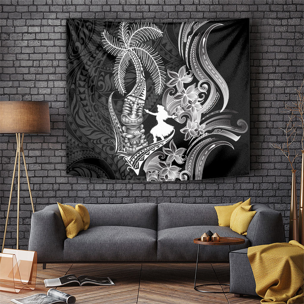 Hawaii Tribal Tiki Drum Hula Girl Tapestry LT14 Black - Polynesian Pride