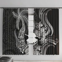Hawaii Tribal Tiki Drum Hula Girl Window Curtain LT14 With Hooks Black - Polynesian Pride