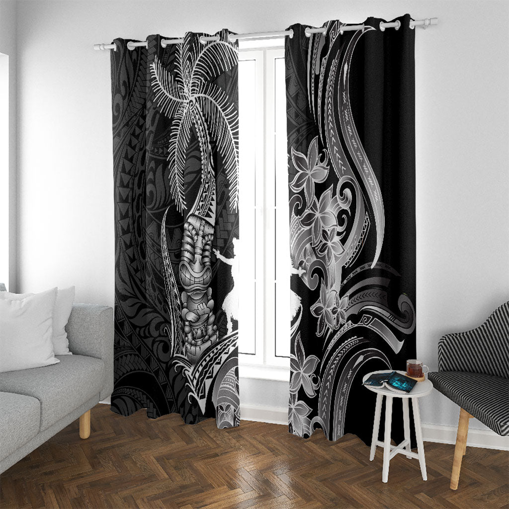 Hawaii Tribal Tiki Drum Hula Girl Window Curtain LT14 With Grommets Black - Polynesian Pride