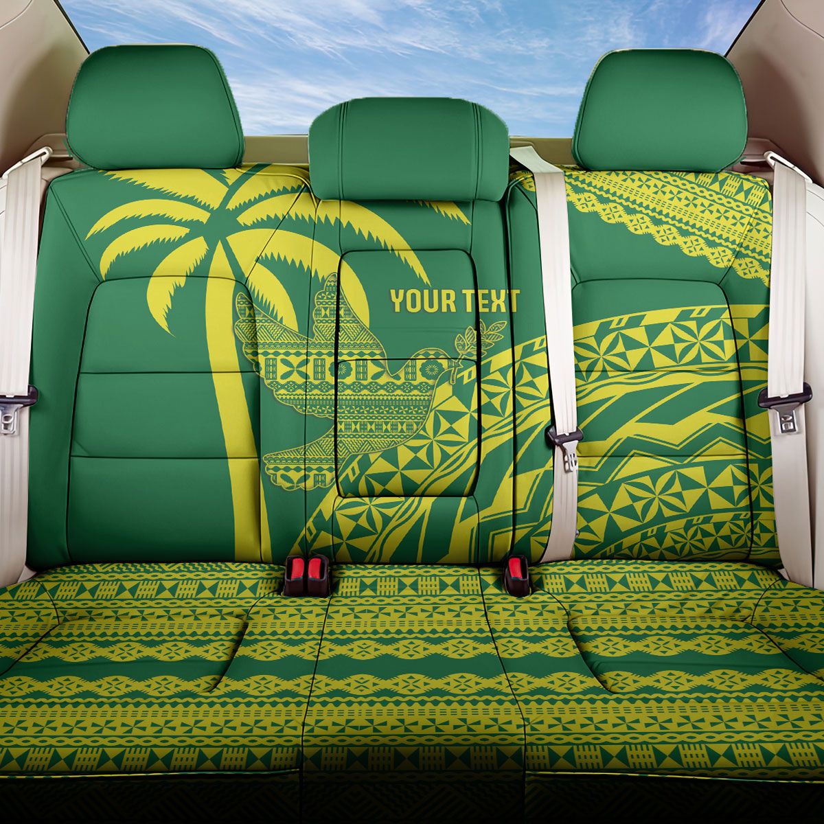 Tailevu Fiji 2026 Rugby Custom Back Car Seat Cover Dove Nation Fijian Tapa Pattern LT14 One Size Green - Polynesian Pride