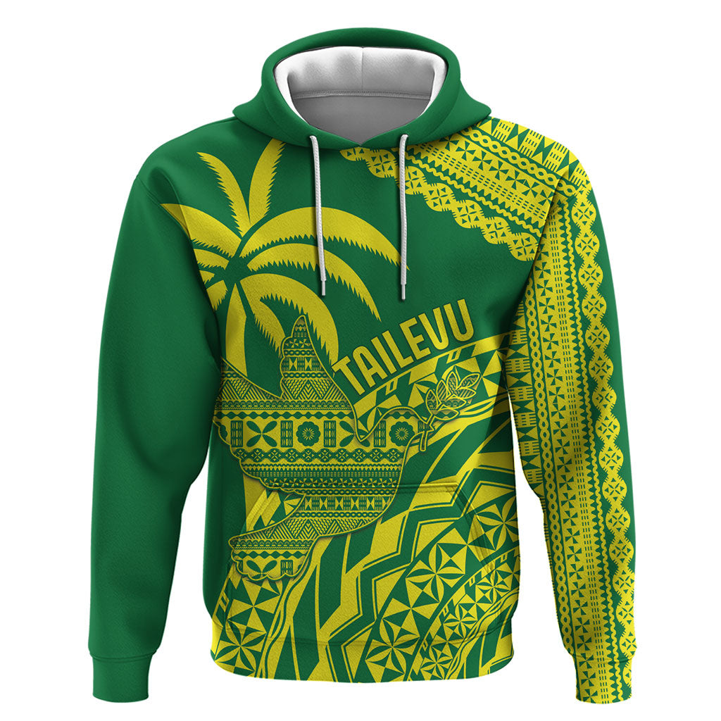 Tailevu Fiji 2026 Rugby Custom Hoodie Dove Nation Fijian Tapa Pattern LT14 Pullover Hoodie Green - Polynesian Pride