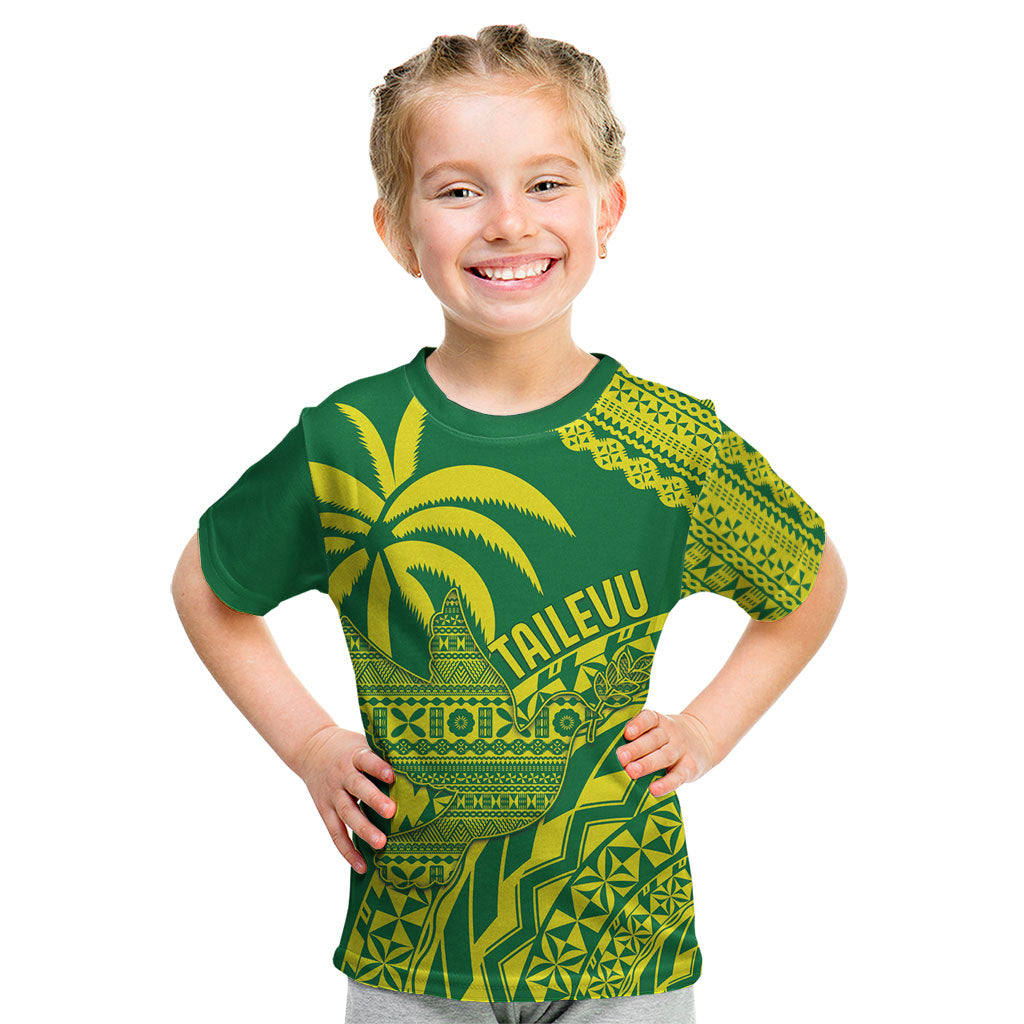 Tailevu Fiji 2026 Rugby Custom Kid T Shirt Dove Nation Fijian Tapa Pattern LT14 Green - Polynesian Pride