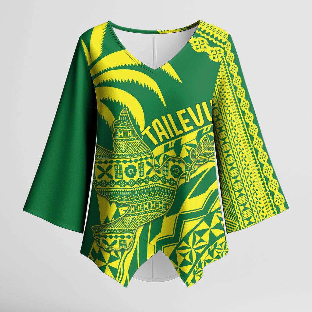 Tailevu Fiji 2026 Rugby Custom Kimono Sleeve Blouse Dove Nation Fijian Tapa Pattern LT14 Female Green - Polynesian Pride