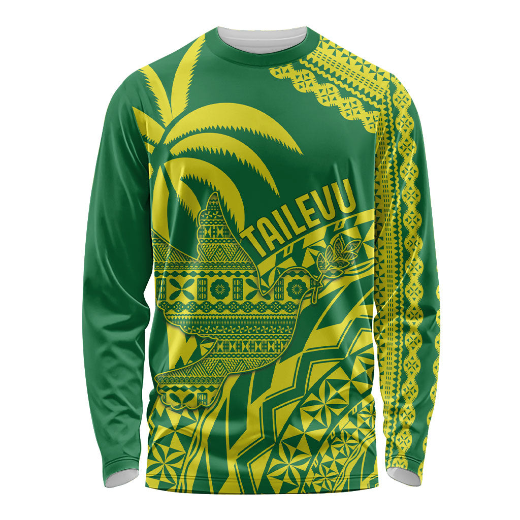 Tailevu Fiji 2026 Rugby Custom Long Sleeve Shirt Dove Nation Fijian Tapa Pattern LT14 Unisex Green - Polynesian Pride