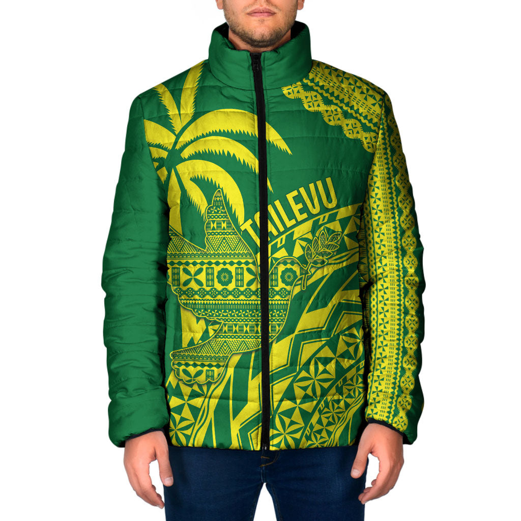 Tailevu Fiji 2026 Rugby Custom Padded Jacket Dove Nation Fijian Tapa Pattern LT14 Men Green - Polynesian Pride