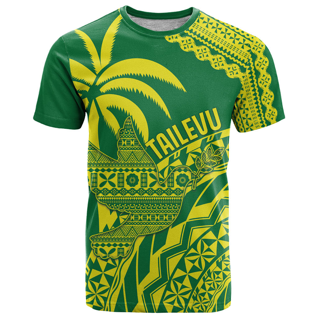 Tailevu Fiji 2026 Rugby Custom T Shirt Dove Nation Fijian Tapa Pattern LT14 Green - Polynesian Pride