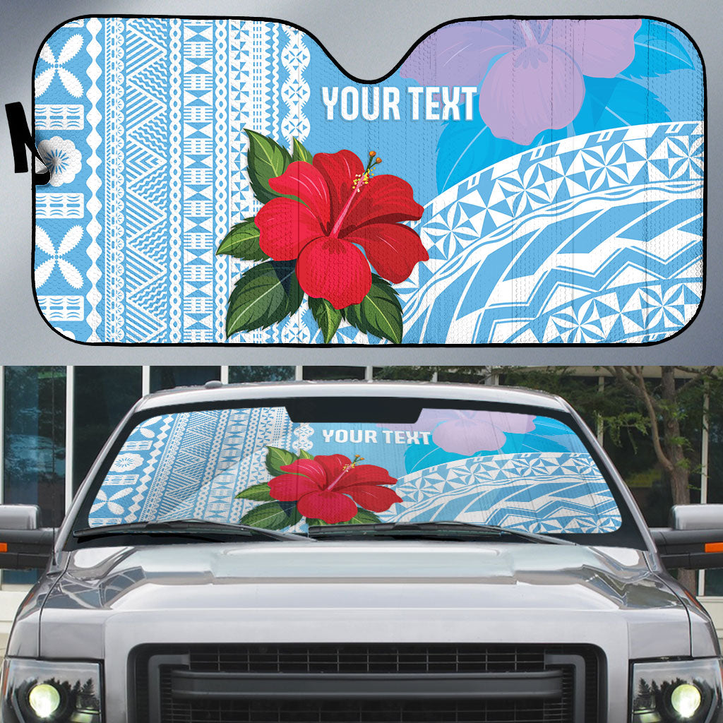 Suva Fiji 2026 Rugby Custom Auto Sun Shade Hibiscus Fijian Tapa Pattern LT14 Blue - Polynesian Pride