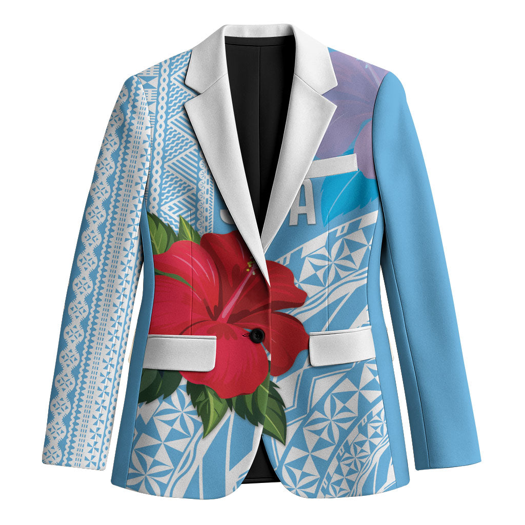Suva Fiji 2026 Rugby Custom Blazer Hibiscus Fijian Tapa Pattern LT14 Unisex Blue - Polynesian Pride