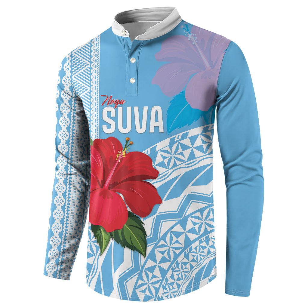 Suva Fiji 2026 Rugby Custom Button Sweatshirt Hibiscus Fijian Tapa Pattern LT14 - Polynesian Pride
