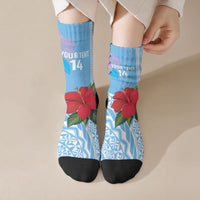Suva Fiji 2026 Rugby Custom Crew Socks Hibiscus Fijian Tapa Pattern LT14 Crew Socks Blue - Polynesian Pride