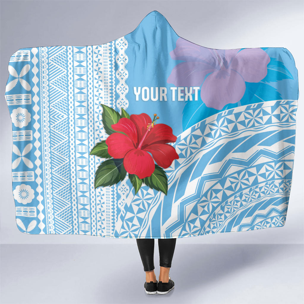 Suva Fiji 2026 Rugby Custom Hooded Blanket Hibiscus Fijian Tapa Pattern LT14 One Size Blue - Polynesian Pride