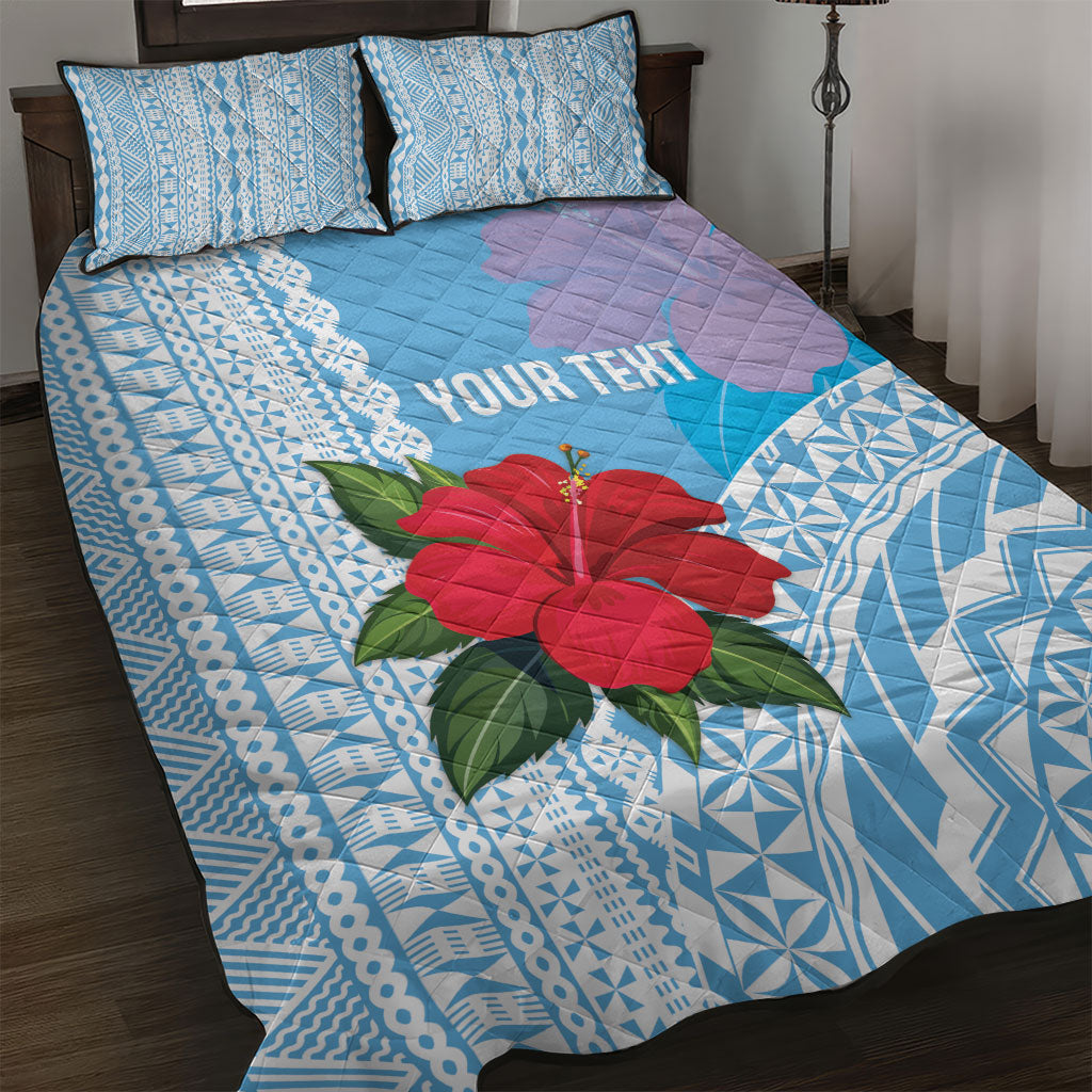 Suva Fiji 2026 Rugby Custom Quilt Bed Set Hibiscus Fijian Tapa Pattern LT14 Blue - Polynesian Pride