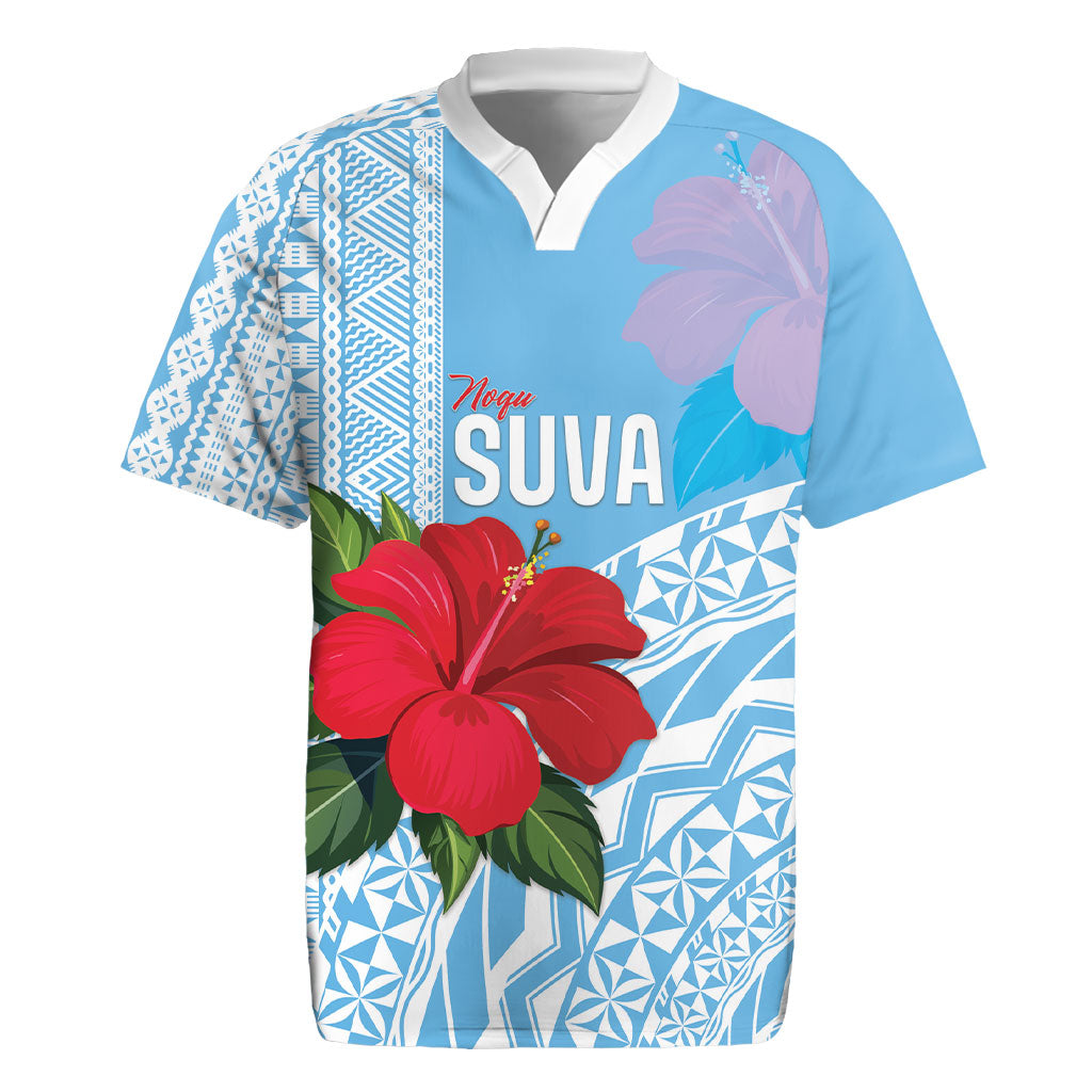 Suva Fiji 2026 Rugby Custom Rugby Jersey Hibiscus Fijian Tapa Pattern LT14 Blue - Polynesian Pride