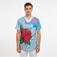 Suva Fiji 2026 Rugby Custom Scrub Top Hibiscus Fijian Tapa Pattern LT14 - Polynesian Pride